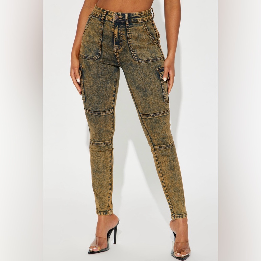 Fashion Nova | Acid Wash Cargo Skinny Jeans